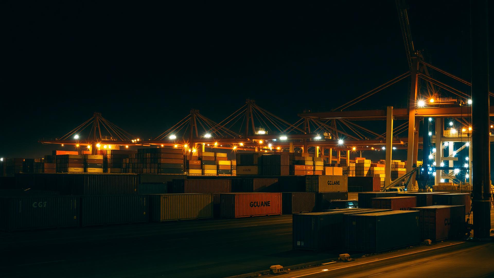 Global container port at night